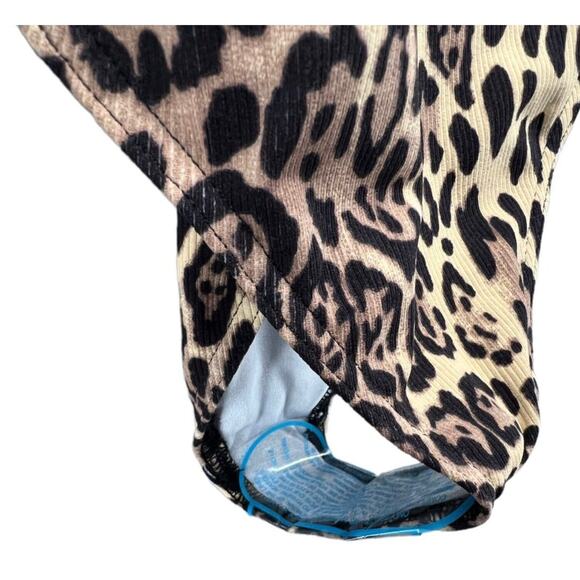 ASOS Swimsuit Womens 00 P Tan Black Leopard One Piece Ribbed Mob Wife Strappy - Picture 4 of 11